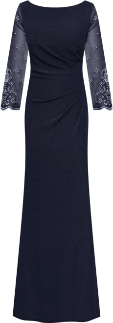 Women's Boat Neck Long Metallic Knit Ball Gown