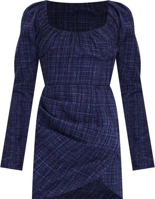 Women's Denise Navy Tweed Ruched Puff Sleeve Mini Dress