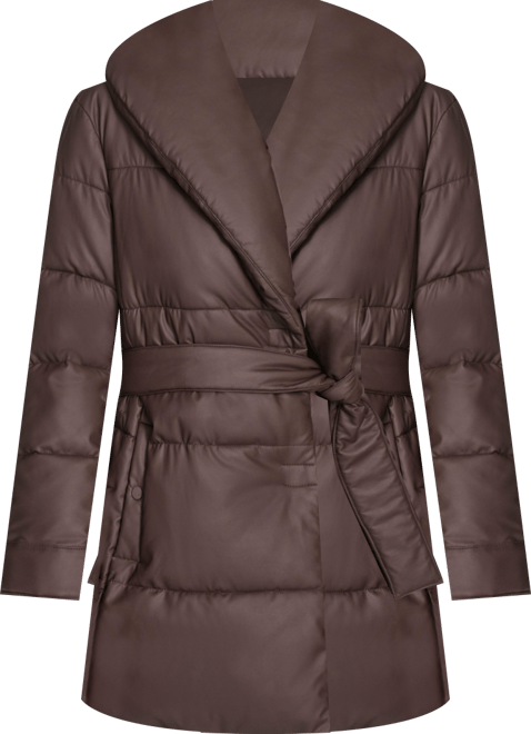 Women's Adela Pillow Collar Faux Leather Wrap Coat