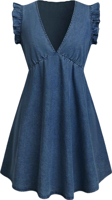 Women's V-Neck Ruffle Mini Dress for Beach Vacation