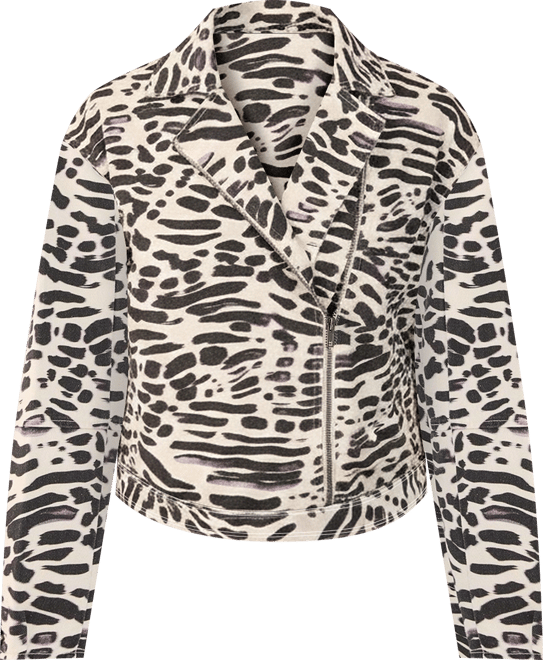 Women's Denim Animal Print Biker Jacket