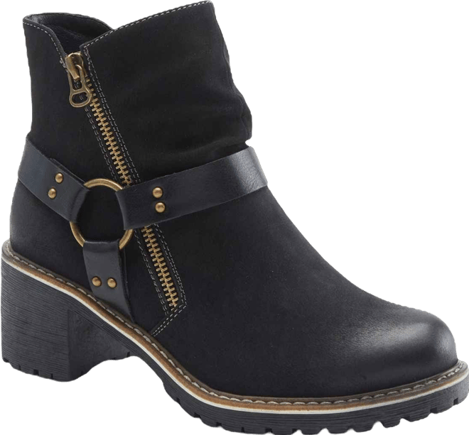 Women's Firewood Lug Sole Booties with O-Ring Harness and Faux Fur Lining