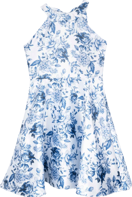 Girls' 7-16 Floral Mikado Sleeveless Dress