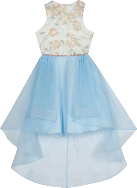 Girls' 7-16 Embroidered Mesh Illusion Bodice High-Low Dress