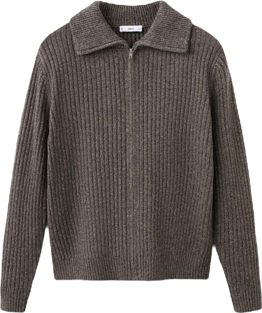 Men's Zipper Ribbed-Knit Cardigan