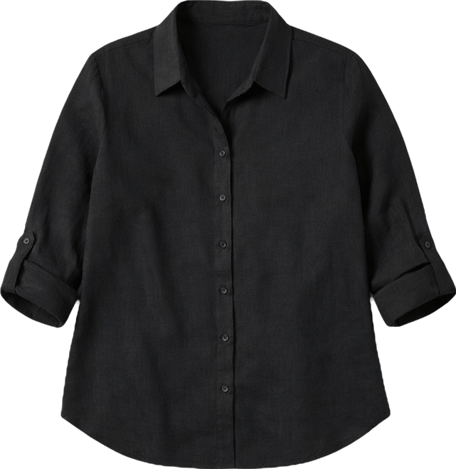 Plus Size 100% Linen Roll-Tab Shirt