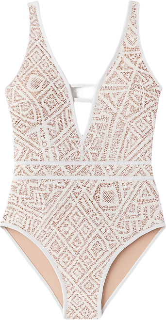 Women's Color Play Crochet Plunge One-Piece Swimsuit