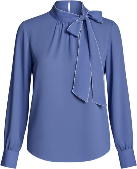 Women's Contrast Tie Neck Long-Sleeve Top