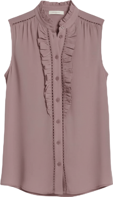 Women's Sleeveless Button Front Ruffle Top