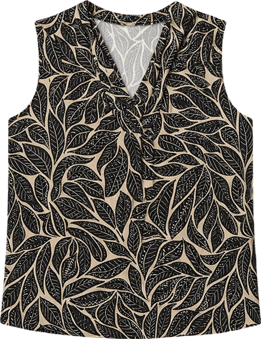 Plus Size Printed Triple-Pleat V-Neck Blouse