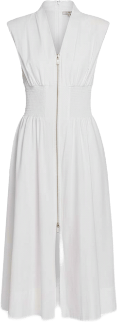 Women's Smock Waist Front Zip Midi Dress