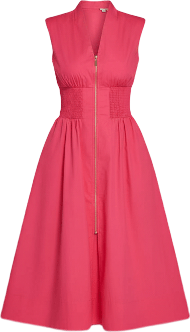 Women's Smock Waist Front Zip Midi Dress