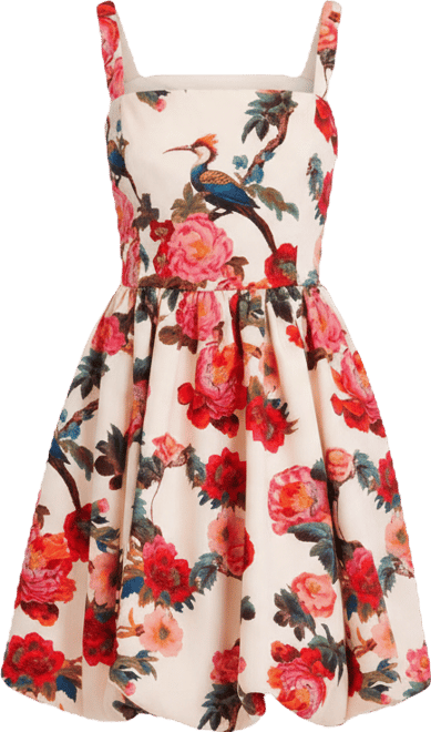 Women's Basque Waist Printed Square Neck Short Dress