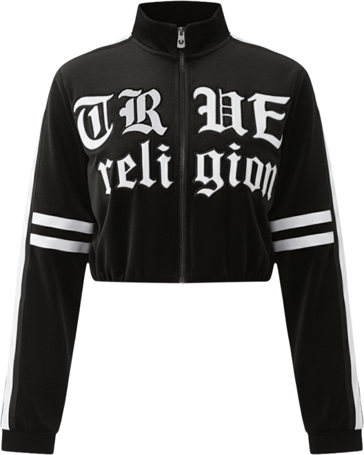 Women's Cropped Velour Track Zip Up Hoodie