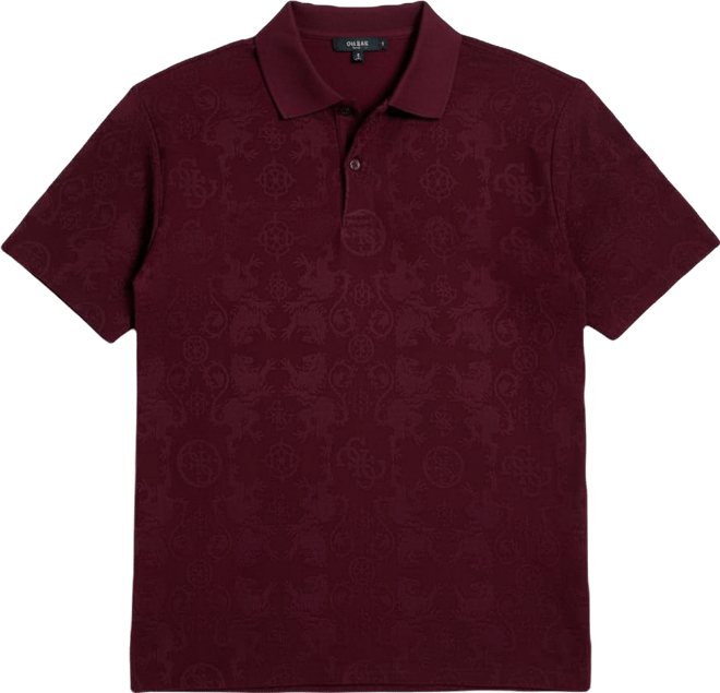 Men's Tonal Jacquard Short-Sleeve Knit Polo Shirt