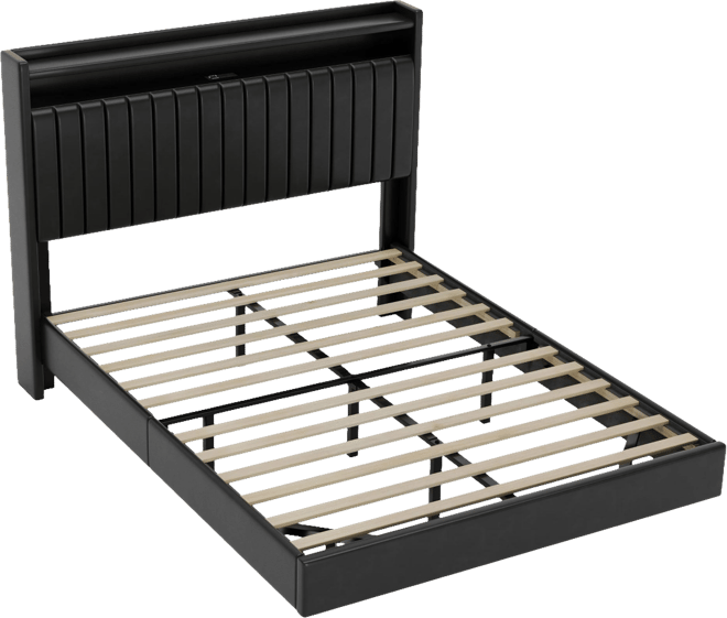 Easy Assembly Floating Bed Frame Queen Size Space Saving, for Living Room, Guest Room