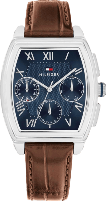 Men's Multifunction Brown Leather Strap Watch, 36mm