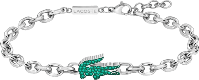Men's Arthor Green Crystal Silver-Tone Crocodile Bracelet