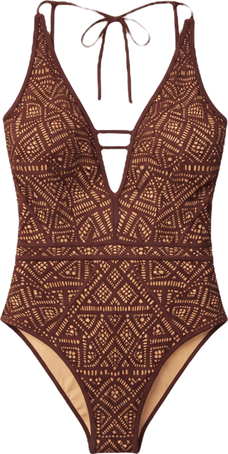 Women's Color Play Crochet Plunge One-Piece Swimsuit