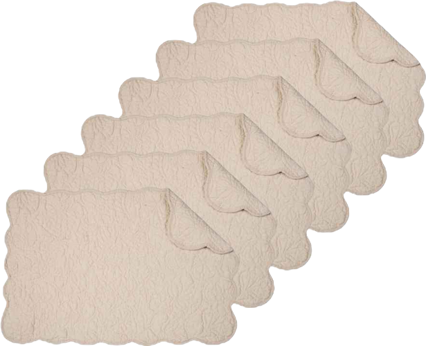 Christiana Khaki Reversible Machine Washable Scallop Quilt Placemats Set of 6