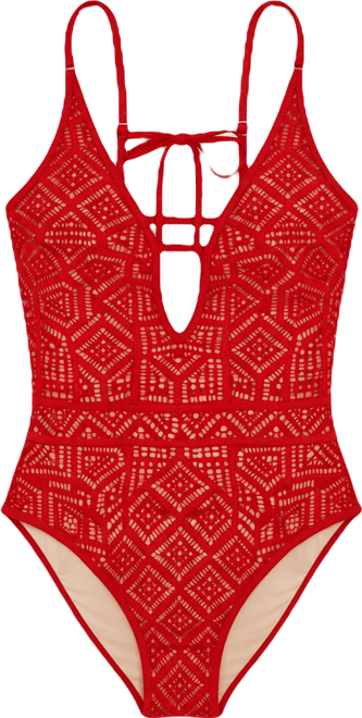 Women's Color Play Crochet Plunge One-Piece Swimsuit