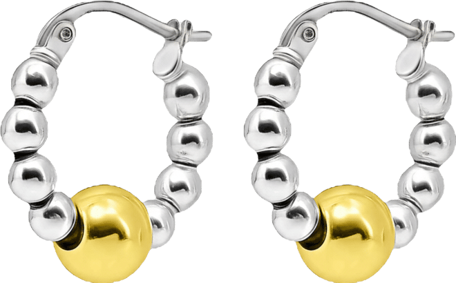 Sterling Silver and 18k Gold Over Sterling Silver Bead Hoop Earrings, Macy's Exclusive