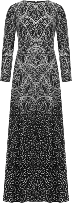 Women's Modest Embellished Sequin Beaded Dress Maxi With Fit Bodice and Trail