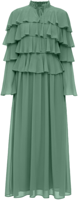 Women's Modest Ruffle Chiffon Dress Maxi With Designer Sleeve