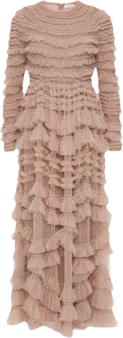 Women's Maxi With Self Print Modest Ruffle Dress