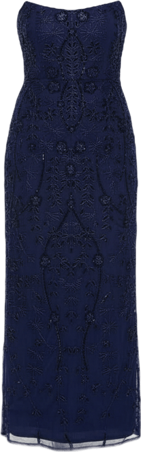 Women's Embellished Sequin Beaded Maxi Strapless Dress