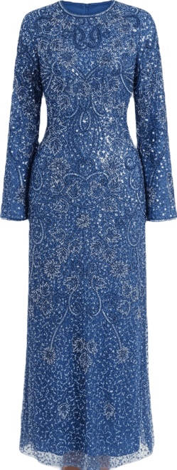 Women's Modest Embellished Sequin Beaded Dress Maxi With High Detailed Work