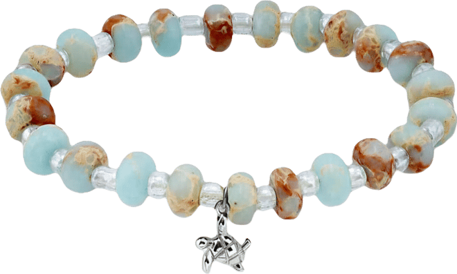 Green Agate Rondelle and Turtle Drop Beaded Stretch Bracelet