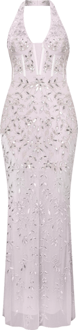 Women's Embellished Sequin Beaded Maxi Corset Dress