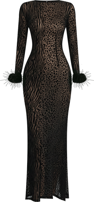 Women's Patricia Black Leopard Burnout Velvet Mesh Backless Maxi Dress