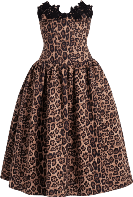 Women Uchenna Cheetah Print Stretchy Strapless Midi Dress with lace trim