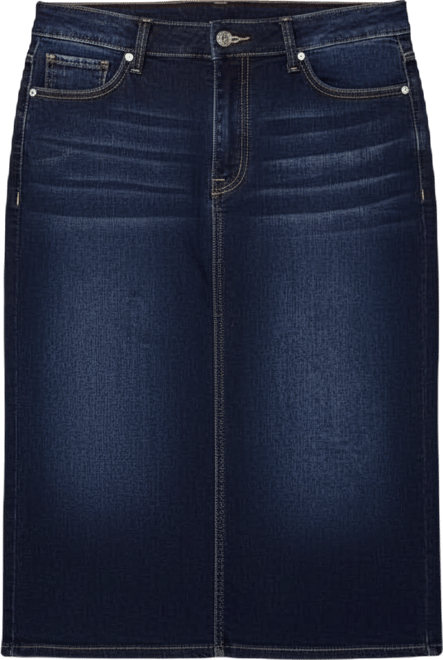 Women's Denim Midi Skirt in 28"length with side vents