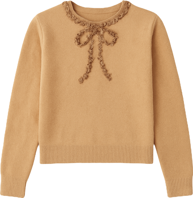 Women's Sheer Floral Bow Trim Sweater