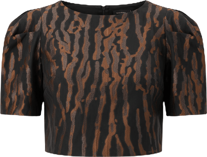 Women's Short Puff Sleeve Jacquard Blouse