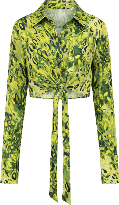 Women's Cropped Animal Print Shirt With Waist tie