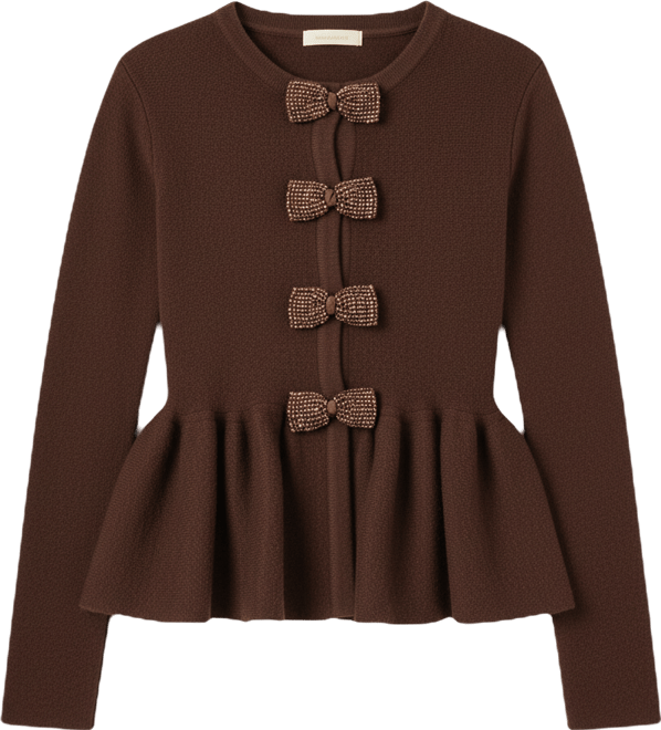 Women's Bow Trim Flared Cardigan