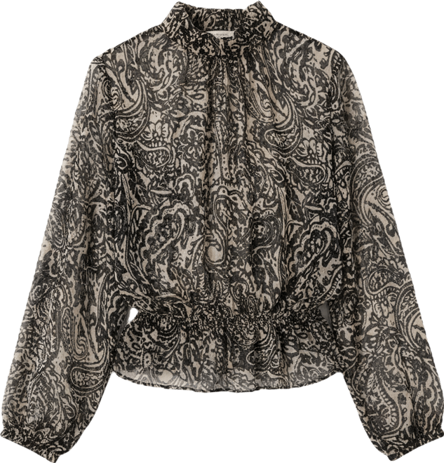 Women's High Neck See-Through Paisley Blouse