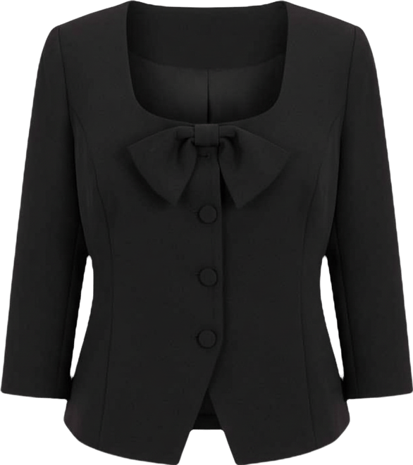 Women's Plus Size Scoop Neck Jacket With Bow