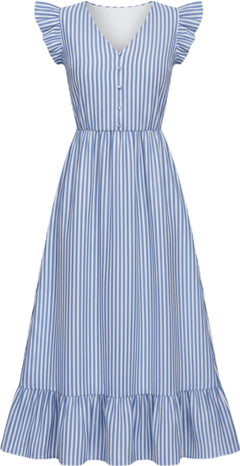 Women's V-Neck Sleeveless Woven Maxi Dress with Ruffled Trim