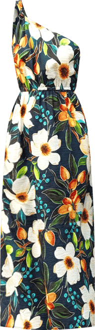 Women's Asymmetrical One-Shoulder Woven Midi Dress