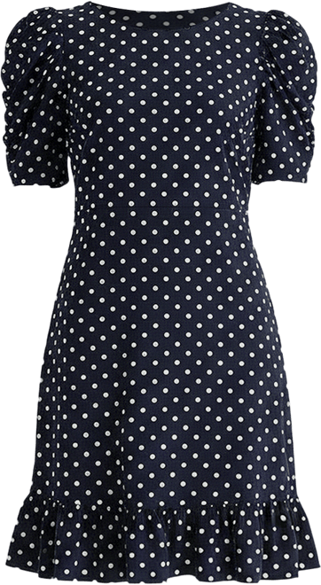 MSK Womens Round Neck Short Sleeve Dots Shift Dress, Color: Navy White -  JCPenney