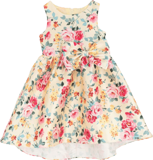 Girls' 2T-6X Floral Mikado Bow Hi-Lo Dress