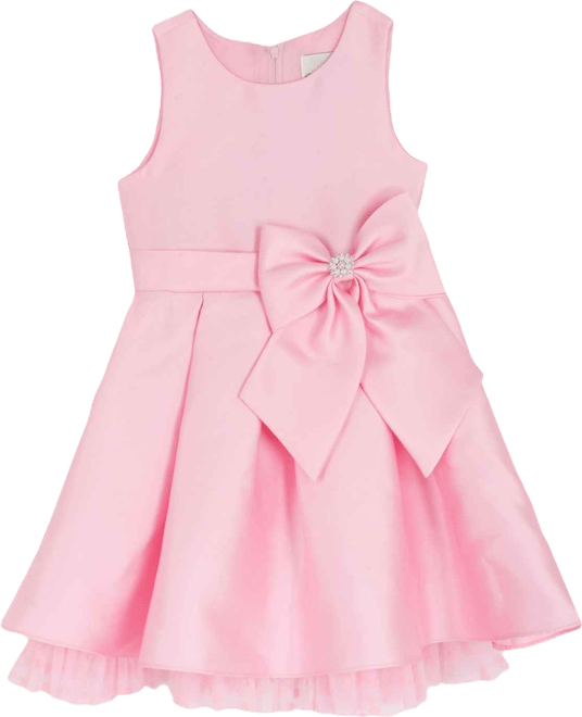 Girls' 2T-6X Mikado Bow Waist Round Neck Dress