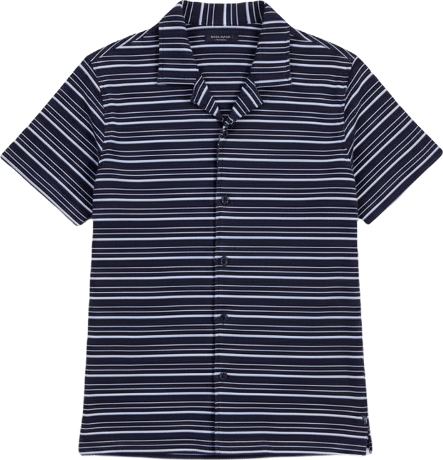 Men's Linear Striped Boucle Knit Camp Shirt