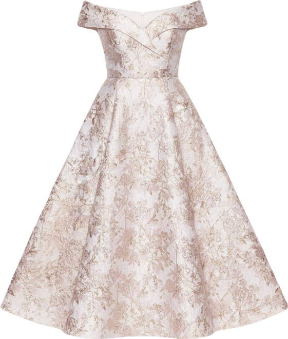 Petite Off-The-Shoulder Metallic Jacquard Gown