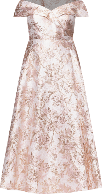 Plus Size Off-The-Shoulder Brocade Ball Gown